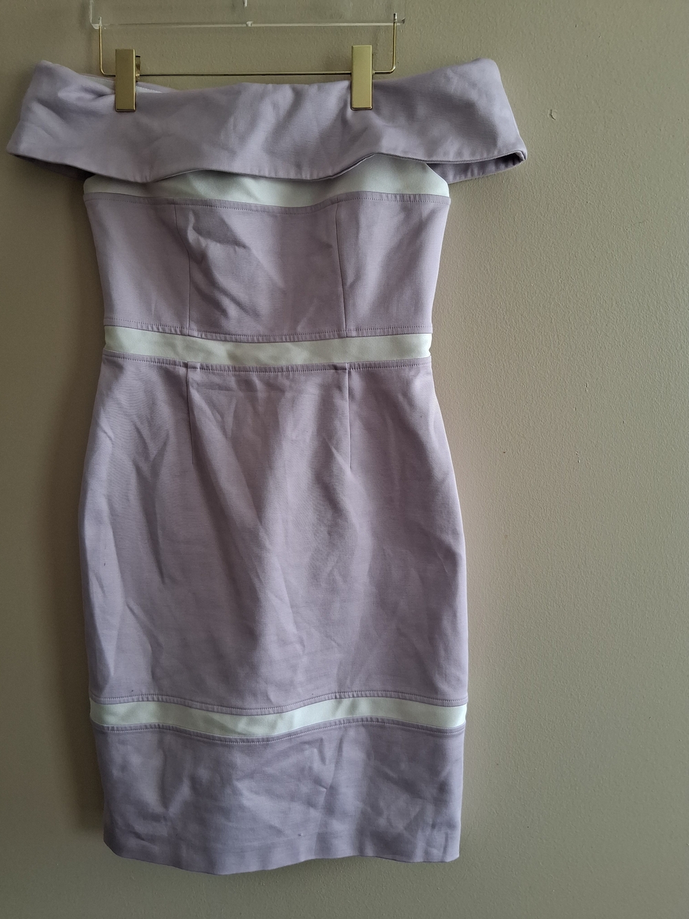 PAULE KA Lilac Strapless Bodycon Dress with White Trim - Picture 1 of 10